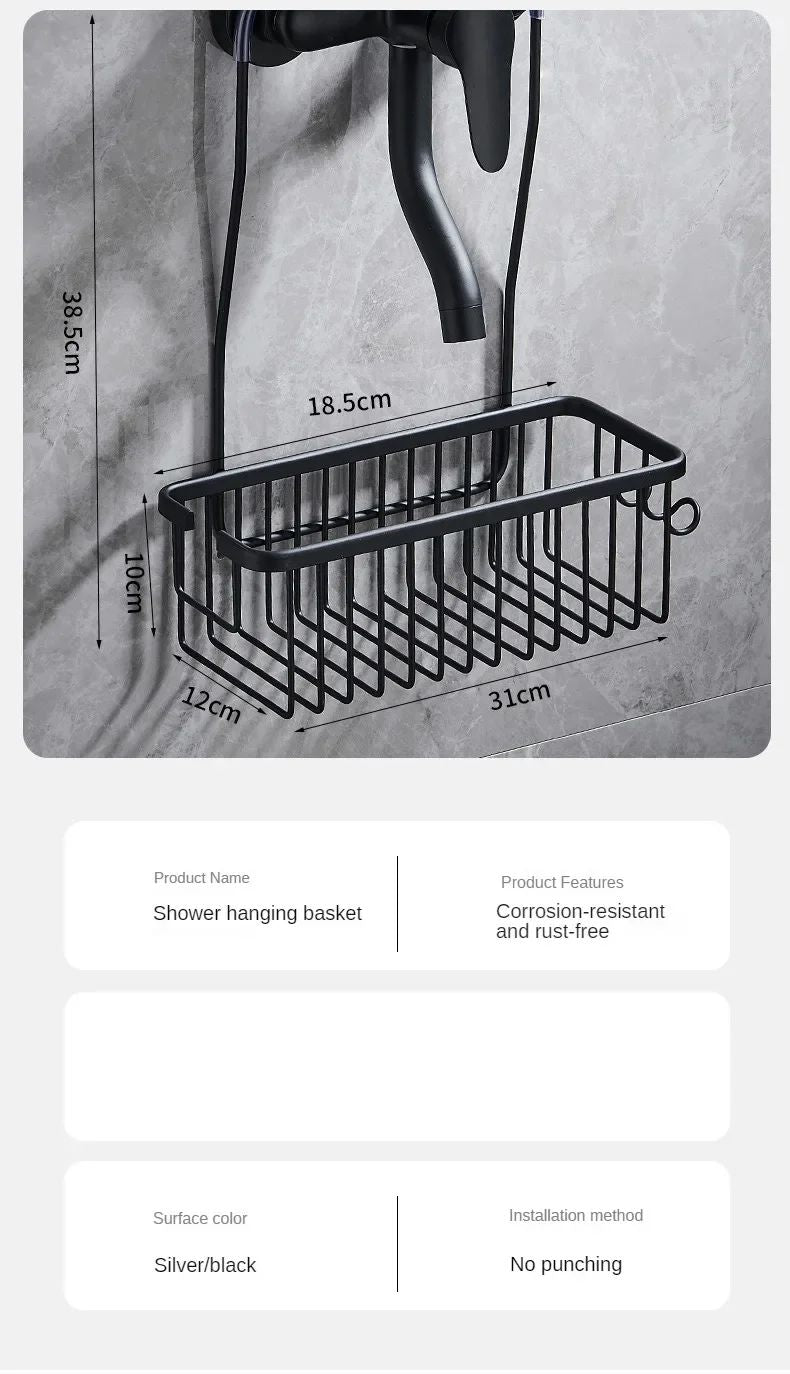 Aluminium Bathroom Shelf Without Drilling, Shower Shelf Shelves Shampoo Holder, Basket Storage Organizer Bathroom Accessories