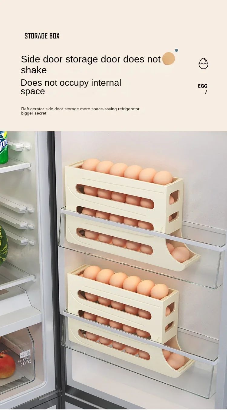 Caixa de Armazenamento de Ovos para Geladeira, 4 Camadas, Rolamento Automático, Suporte para Ovos, Dispenser de Ovos para Geladeira, Organizador de Geladeira