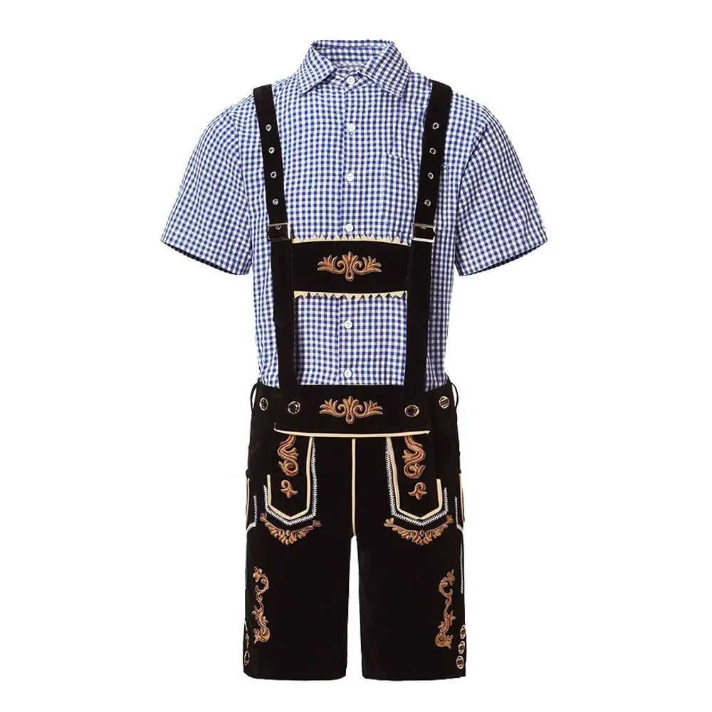 Bavarian Octoberfest German Beer Costume Male Oktoberfest Lederhosen Costume Beer Shirt Suspender Shorts Hat Cosplay Costumes