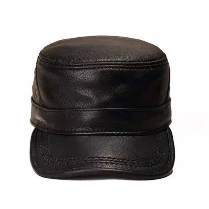 Genuine Leather Cap Men's Flat Caps Military Hat Elegant Man Baseball Cap British Vintage Cowhide Warm Hat Adjustable 55 60cm