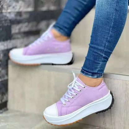 Speedy 2023Classic White Canvas Shoes Women Sneakers Solid Lace-Up Casual Platform Shoes for Women