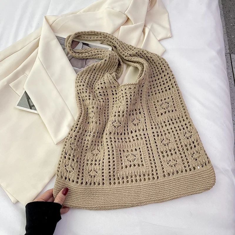 Bohemian Crochet Tote Bag for Women Handwoven Macrame Shoulder Bag with Hollow Knit Design Elegant Christmas Gift for Her, Beach