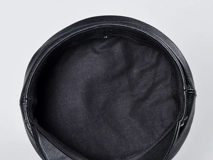 Chapéus Masculinos/Femininos de Inverno em Couro Genuíno Azul-Marinho Unissex Europeu/Americano Streetwear Bonés Pretos Ajustados com Cinto Outdoor Gorro