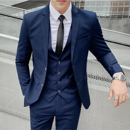 Suit S-7XL (Blazer+ Waistcoat + Trousers) Men's Fashion Business Dinner Gentleman Slim British-style Evening Dress Group Suit