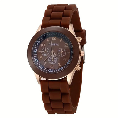 Stylish Round Pointer Quartz Watch, Triple Dial Silicone Watchband Sports Wristwatch For Women And Men, Ideal choice for Gifts