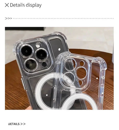 Capa de Celular Magnética Transparente para iPhone 17 Air 16 15 14 Plus 13 12 11 Pro Max Carregamento Sem Fio Magsafe à Prova de Choque