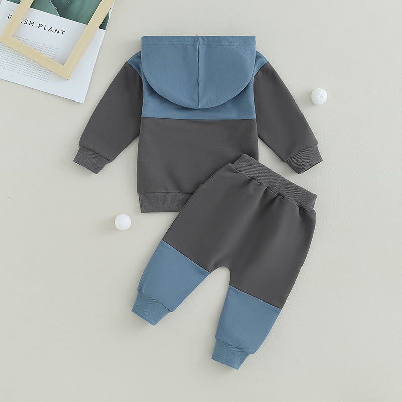 Citgeett Conjunto de Calças para Bebês e Meninos, Outono, Manga Comprida, Moletom com Capuz em Cor Contrastante, Calças com Elástico na Cintura