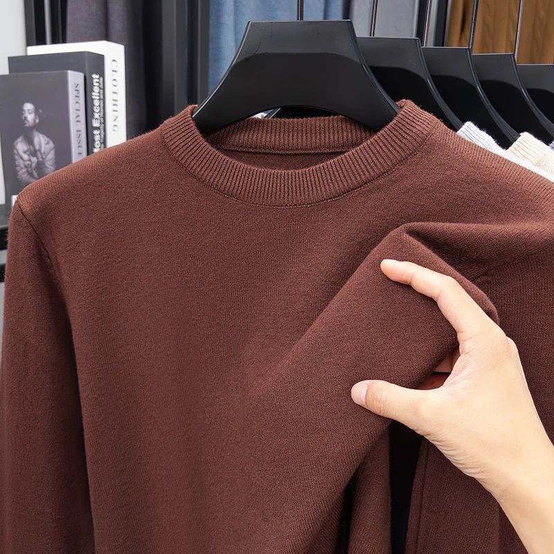 2025 New Men's Casual Sweater Round Neck Long Sleeve Knitted Sweater Diamond Pattern Fashion Versatile Top