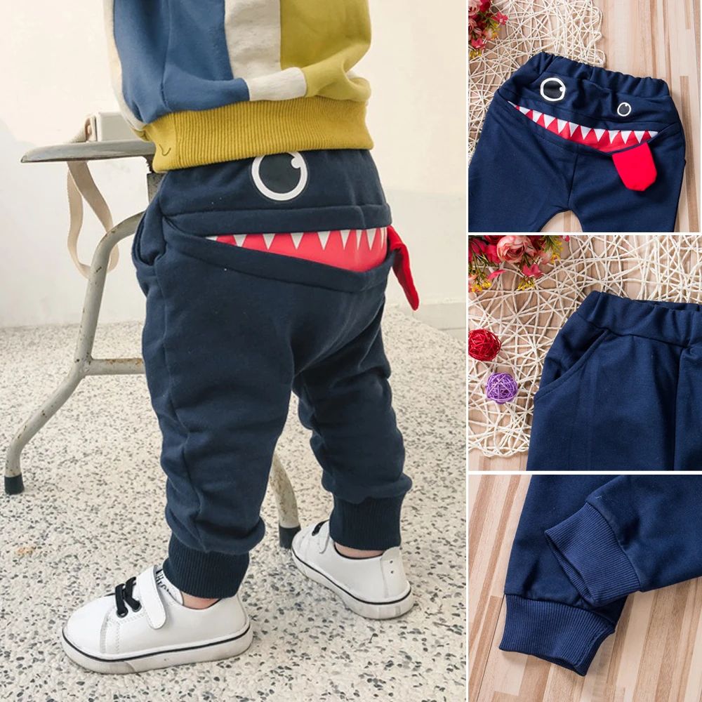 Casual Baby Children Pants Toddler Boys Girls Cute Big Mouth Monster Trousers Costumes Long Cototn Infant Cartoon Panty Clothes