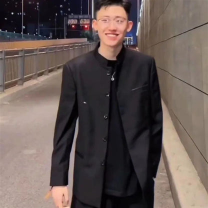New Black Zhongshan Suit Jacket for Young Men Chinese Style Outerwear Popular Internet Celebrity Zhao Shanghe Topwear