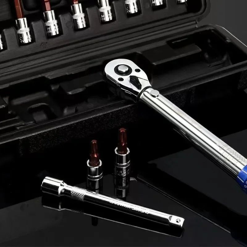 TINSOL Chave Dinamométrica para Bicicleta, Conjunto de 15 Peças, 1/4", 2-24Nm, Chave Allen Direção Dupla, Ferramenta Tipo Soquete Predefinido, Chave de Boca para Reparo Profissional