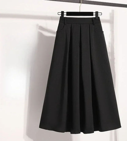 Solid Color Versatile Medium Length Skirt Pleated Plus Size A-Line Maxi Gown Cover Hip Spring Summer 2025 New Half-length Skirt