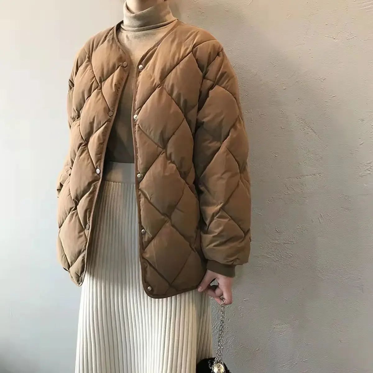 Winter Cotton-Padded Jacket for Women  Autumn New Korean Versatile Lightweight Rhombus Plaid Cotton-Padded Jacket