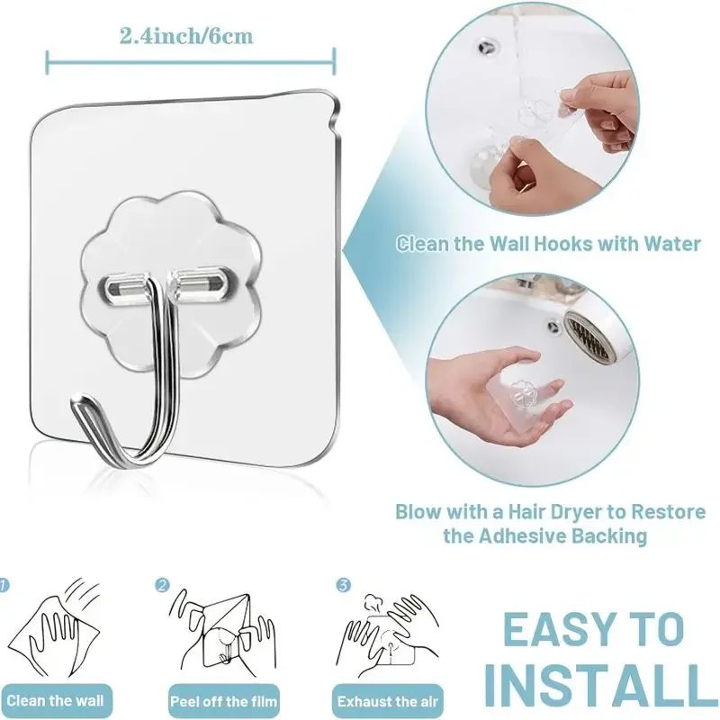 100PcsTransparent Self adhesive wall hooks Multi-Purpose Wall Hook Key Holder Towel Holder For Kitchen Bathroom Accessories