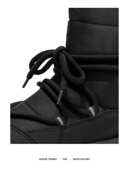 Work Style Snow Boots for Men Women Plus Fleeces Warm Winter Boots High Top Thick Soled Lace Up Black Plush Couple Cotton Shoes