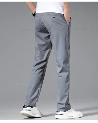 Spring Summer Ultra-thin Casual Pants Men's High Elastic Ice Silk Quick-dry Straight Draped Business Trousers Male Korean