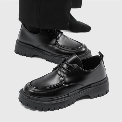 Fashion Thick Sole Leather Men Casual Shoes Classic Formal Business Men Dress Shoes Breathable Lace-Up Handmade Shoes Moccasins