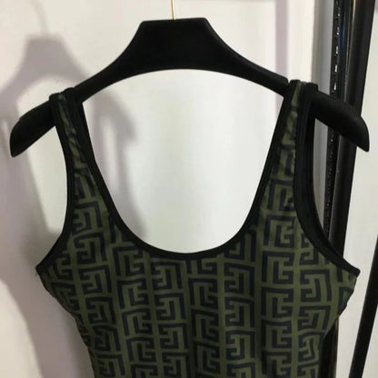 Geometric Printed Fashion Bikinis Sets Lace-up Bra Thong Sexy 2 Piece Swimsuits Solid Beach Style One-piece Bathing Suits Women