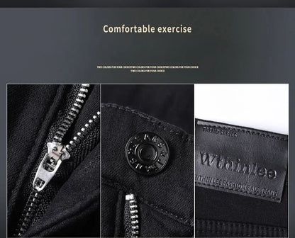 Calça Jeans Masculina Forrada de Lã para Inverno, Reta, Elástica, Preta, de Veludo Grosso, Quente, Casual, Masculina, Tamanhos Grandes