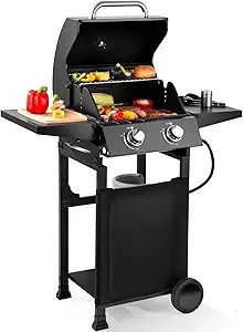 Churrasqueira a Gás de 2 Queimadores com 234 POL.QUAD. Grelhador Exterior com 16.000 BTU, Grelhadores a Propano com Tampa Superior, Grelhadores para Cozinha Exterior