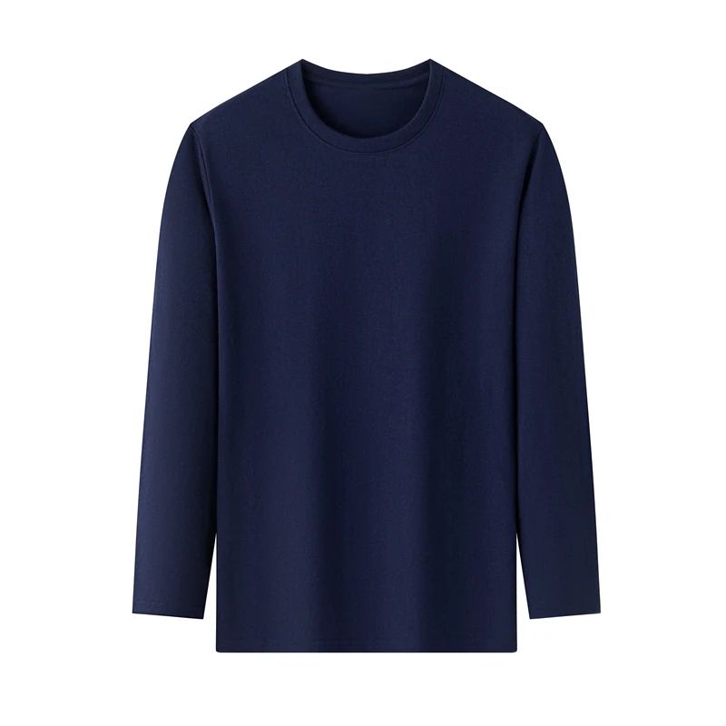 Men's Solid Color round Neck Long Sleeve T-Shirt Cotton Summer Comfortable Breathable Casual Top in Various Colors