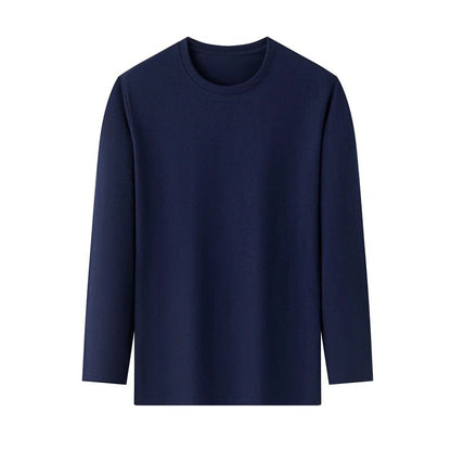 Men's Solid Color round Neck Long Sleeve T-Shirt Cotton Summer Comfortable Breathable Casual Top in Various Colors