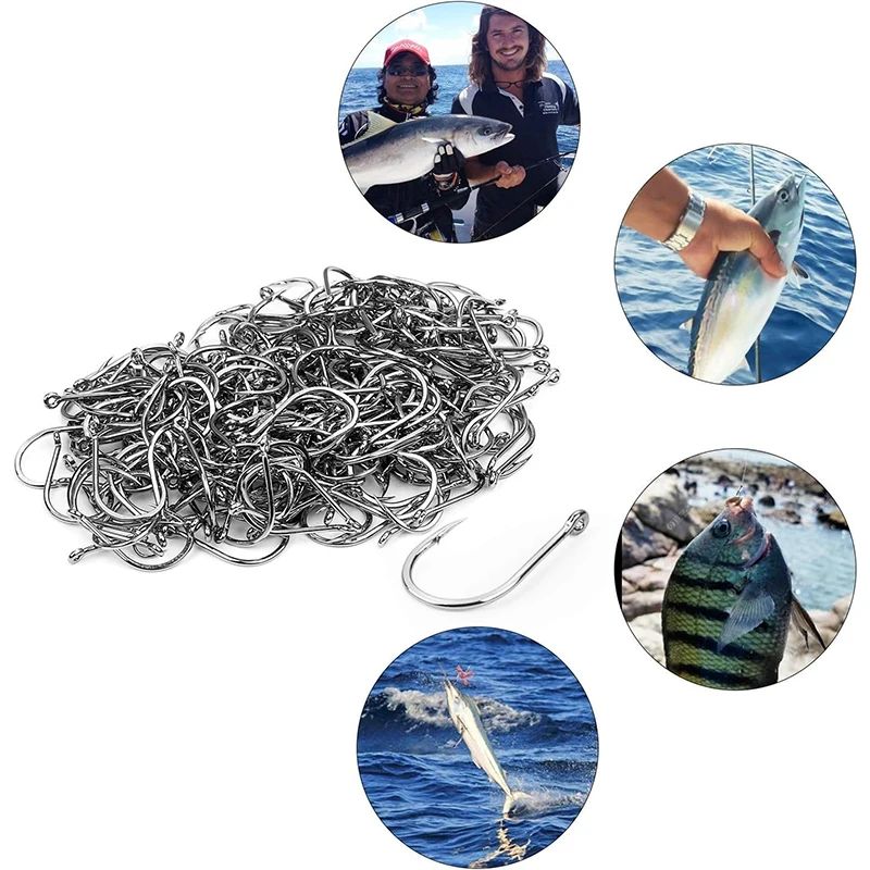 Anzol de Pesca Aço Carbono Forte Afiado Prata Circular Anzol 3#-12# Jig Barbed Pesca Isca Portátil Equipamento de Pesca 50-1600Pcs/Caixa