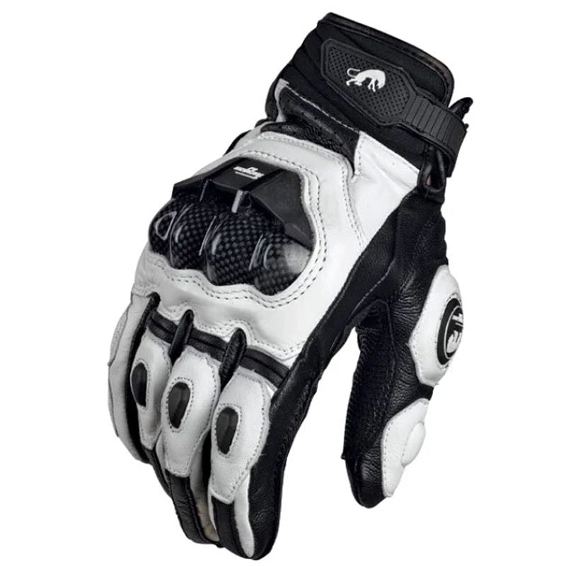 Luvas de Couro para Motociclista Masculinas Femininas 4 Estações Direção Supertech Preto/Branco Luvas de Corrida Motoqueiro Couro Bovino Corrida Moto Cavaleiro