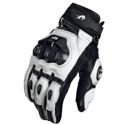 Luvas de Couro para Motociclista Masculinas Femininas 4 Estações Direção Supertech Preto/Branco Luvas de Corrida Motoqueiro Couro Bovino Corrida Moto Cavaleiro