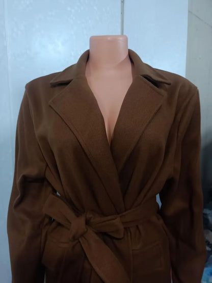 CPSYMYM Winter Coat for Women  Autumn Double Breasted Simple Solid Lapel Long Sleeved Split Long Woolen Cloth Jacket Coa