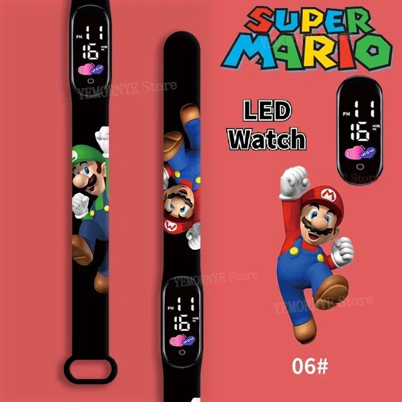 Mario Bros Children's Watches Action Figures Luigi Princess Peach Yoshi Bowser kids Sport Wristband Waterproof Digital Watch Toy