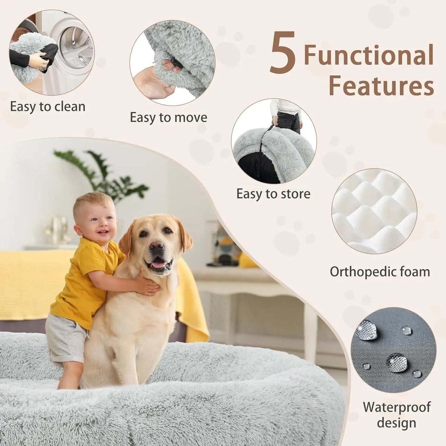 Cama de Cachorro Humana, 71''x45''x12'' Tamanho para Adultos e Pets, Cama Gigante Lavável para Pessoas e Cachorros com Espuma de Memória de 10 CM de Espessura, Cama Grande Extragrande para Cachorros