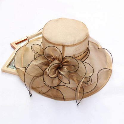 Chapéu Dobrável Feminino de Organza Floral para Igreja, Kentucky, Chá, Chapéu de Sol Elegante Fascinator para Cerimônia de Casamento Feminino