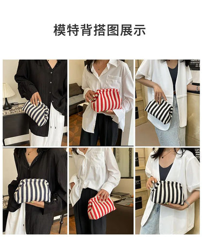 Summer Woven Crochet Striped Women's Handbag Large Capacity Knitted Beach Evening Bag Casual Ladies Colorblock Niche Cloud Bag