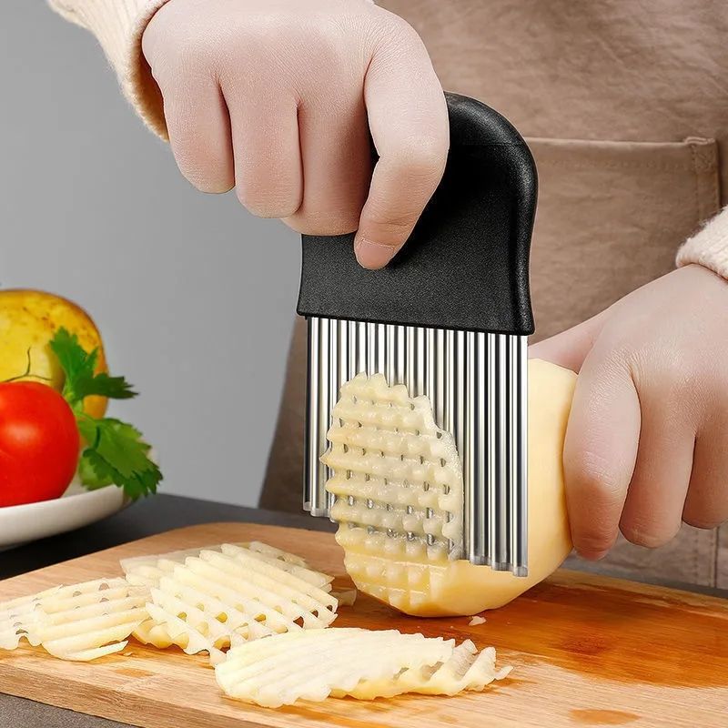 Cortador Ondulado de Batata Frita em Aço Inoxidável Fatiador de Batata Ferramentas Gadget de Cozinha para Fazer Batata Frita em Aço Inoxidável