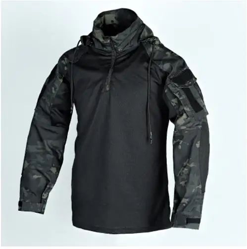 Men Outdoor Hooded Collar Shirt Tactics Hiking Combat T-Shirt Men Tactical Shirts Airsoft Paintball Camping Hunting Clothing