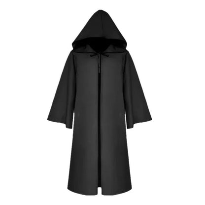 New Halloween Medieval Black Robe Cloak Costume Adult Priest Cosplay Hooded Costume and Scary Spooky Loose Cloak