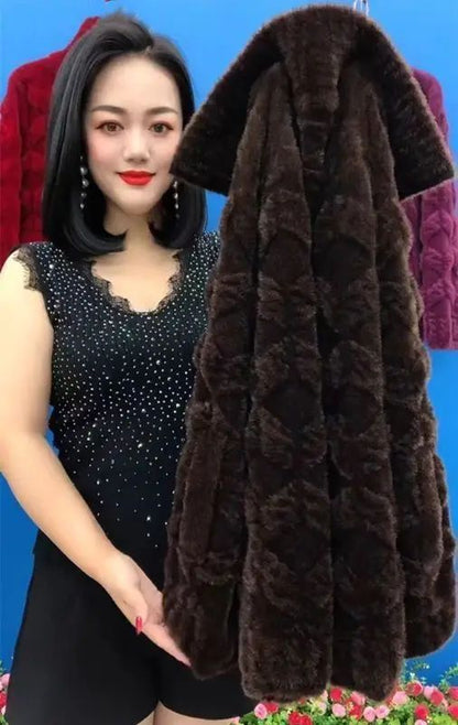 Plus Size Women's Thickened Long Sleeve Faux Mink Coat Autumn Winter Fashionable Jacket for Older Women And Young Mothers