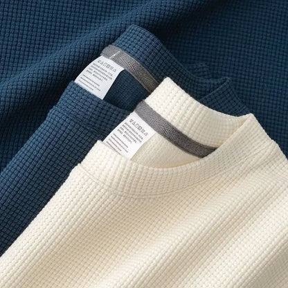 Men's Summer Waffle Round Neck Short Sleeve T-Shirt Comfortable Breathable Short-Sleeved Top for Casual Wear