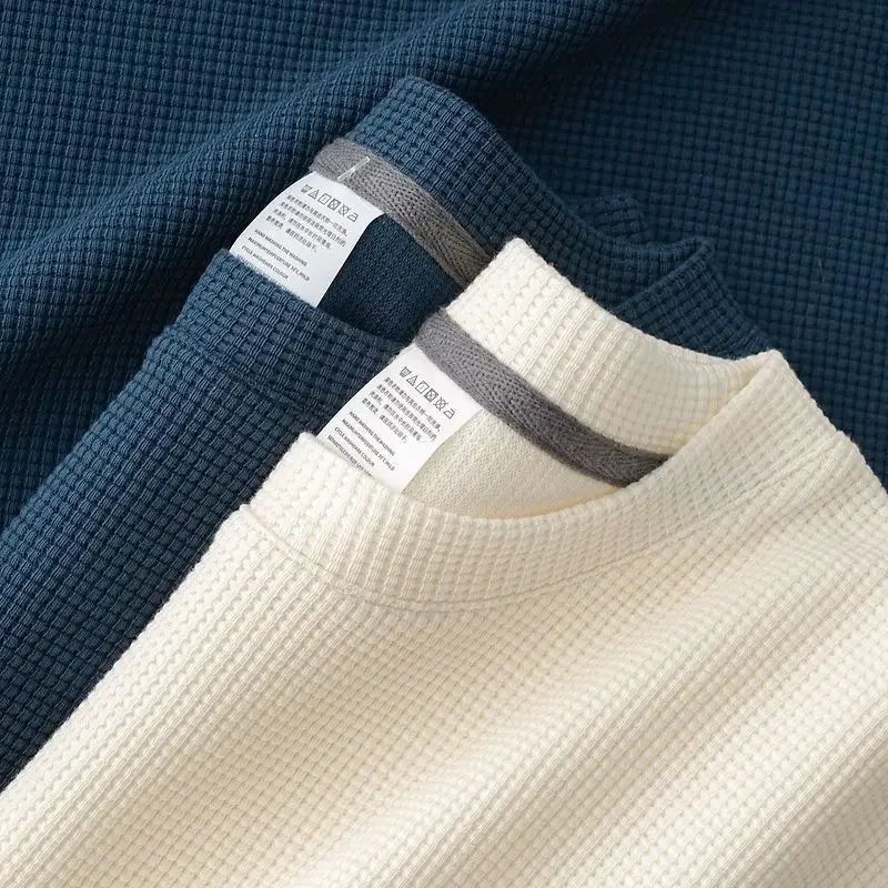 Men's Summer Waffle Round Neck Short Sleeve T-Shirt Comfortable Breathable Short-Sleeved Top for Casual Wear