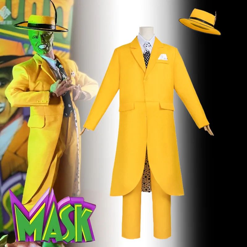 The Mask Roleplay Stanley Fantasy Ipkiss Adult Jim Cosplay Carrey Hat Costume Men Coat Pants Halloween Carnival Party Suit