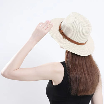 Large Size 56-58 59-60cm New Natural Panama Straw Hat Summer Men Women Wide Brim Beach UV Protection Fedora Sun Hat Wholesale