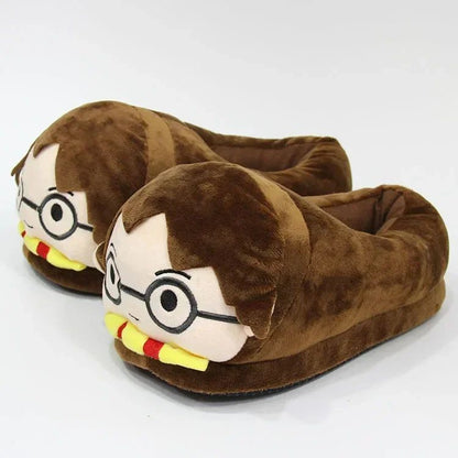 Presente surpresa de pantufas de algodão fofas do Harry Potter, quentes e grossas do casal Potter, de pelúcia de inverno para ambientes internos e sapatos respiráveis.