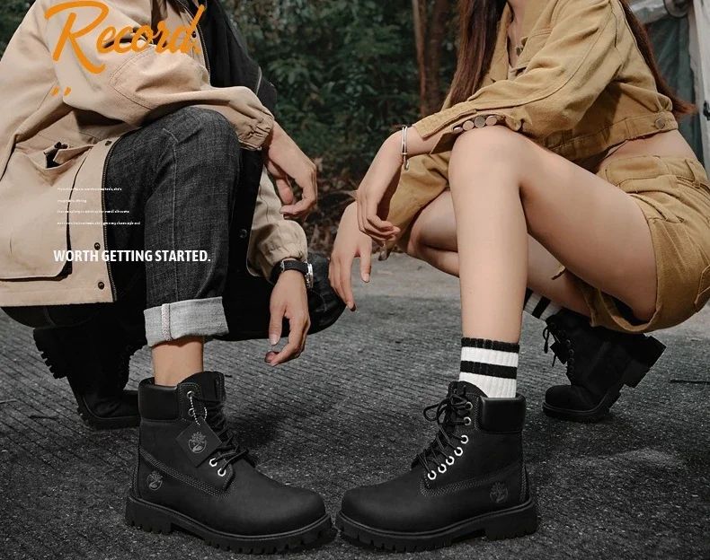 Boots Men High Top Boots High Quality Women Leather Shoes Fashion Outdoor Sneakers Men Lace Up Non-Slip Ankle Boots for Couple