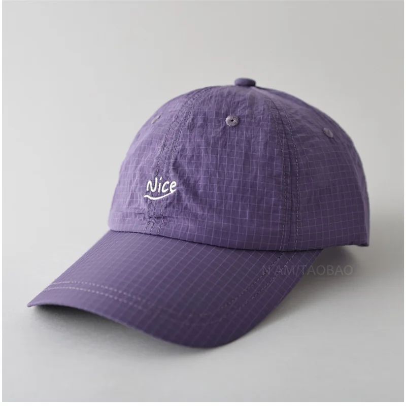 SS25 Korean Baseball Cap with Letter Embroidery & Gingham, Quick-Dry Minimalist Casual Unisex Hat for Daily Use