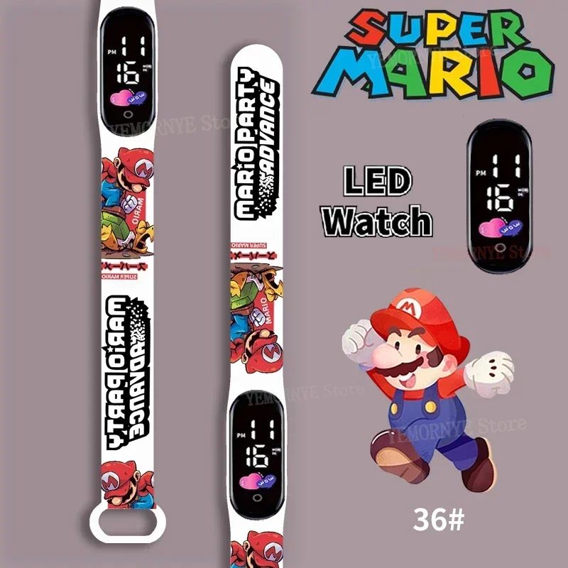 Mario Bros Children's Watches Action Figures Luigi Princess Peach Yoshi Bowser kids Sport Wristband Waterproof Digital Watch Toy