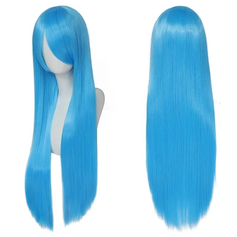 QQXCAIW Peruca Colorida Longa Lisa Sintética Branca Roxa Preta para Cosplay 80cm para Homens e Mulheres