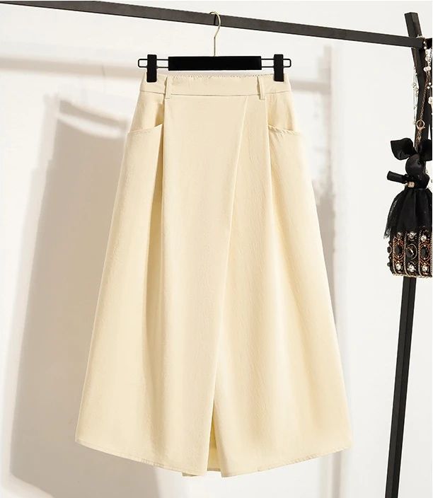 2026 Solid Color Big Size Half Skirt Women Leisure A- Line with Pocket Chinese Origin Simple Plus Size Mid Length Skirt