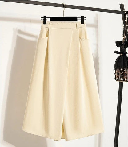 2026 Solid Color Big Size Half Skirt Women Leisure A- Line with Pocket Chinese Origin Simple Plus Size Mid Length Skirt