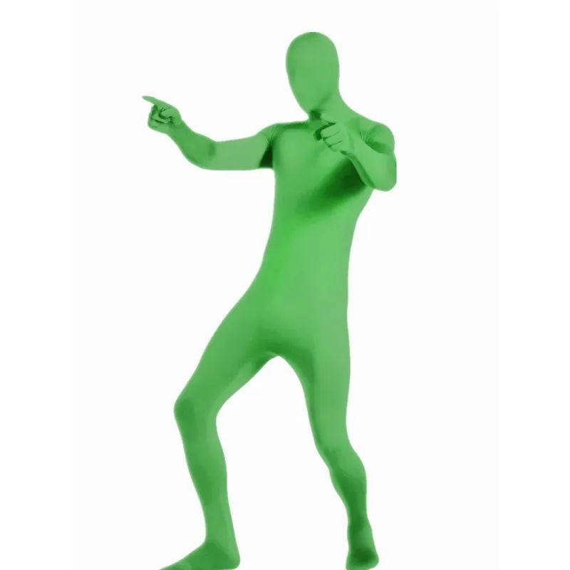 Adult Full Face Hooded Leotard Child High Stretch Green Stage Performance Zipper Costume Halloween Invisible Man Dress Up Costum